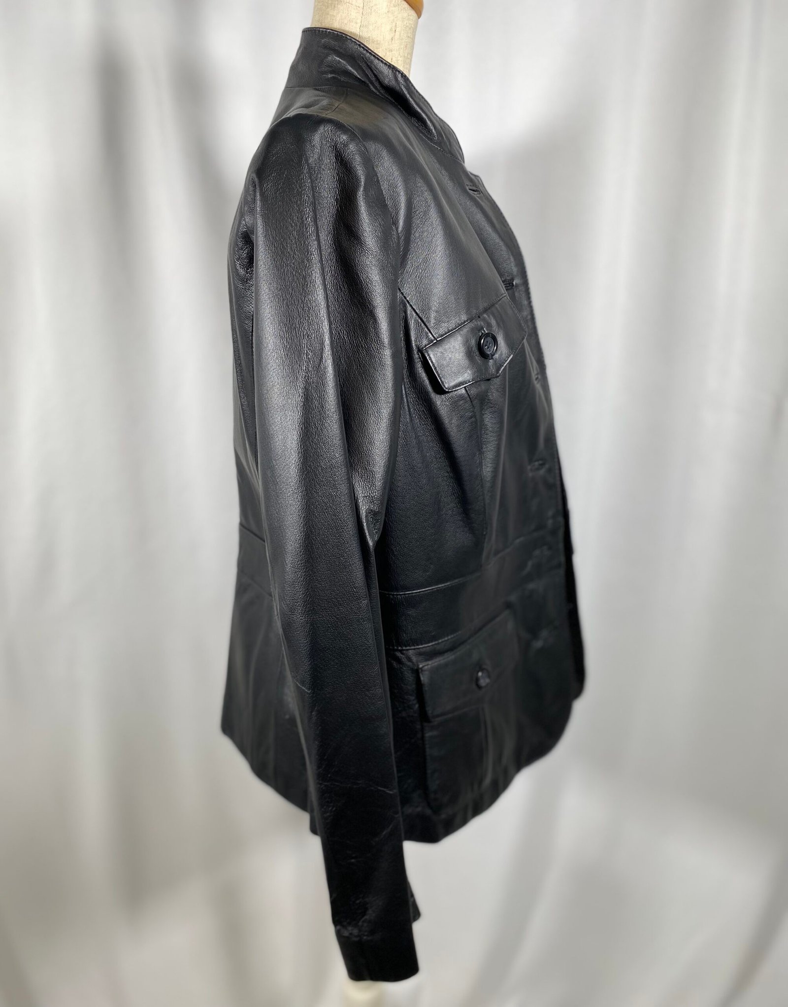 Pig Nappa Black Leather Jacket – Size 14