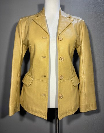 Yellow Beige Leather Jacket- Size Small