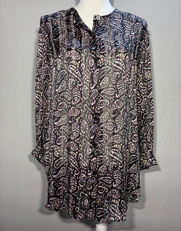 Desray Black Patterned Mesh Shirt- Size 32