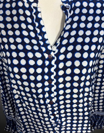 Milano Blue And White Patterned Viscose Top- Size 36