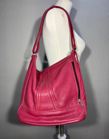 Hot Pink Leather Shoulder Bag- Medium Size