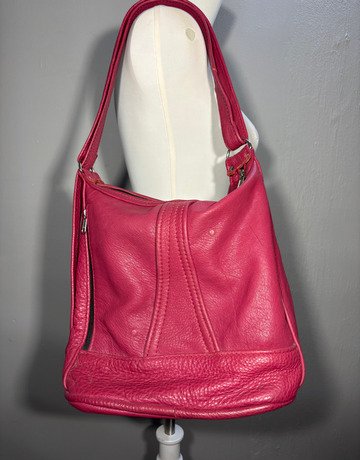 Hot Pink Leather Shoulder Bag- Medium Size