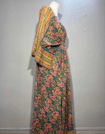 ANOKHI Green And Yellow Patterned Cotton Dress- Free Size
