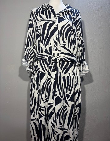 Daniel Hechter Black And White Patterned Linen Dress- Size 42