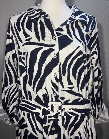 Daniel Hechter Black And White Patterned Linen Dress- Size 42