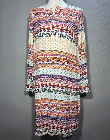 AUGUST Colourful Patterned Rayon Dress- Size 12