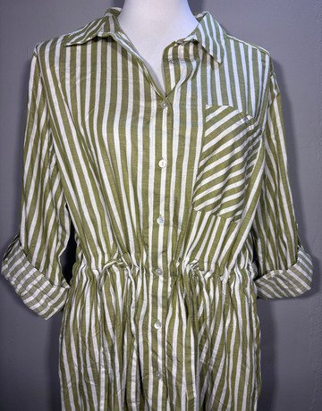 Earthaddict Green And White Cotton Dress- Size 38