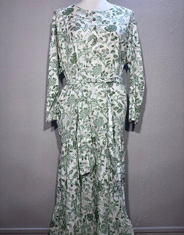 Desray White And Green Pure Cotton Dress- Size 38