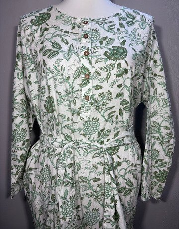 Desray White And Green Pure Cotton Dress- Size 38
