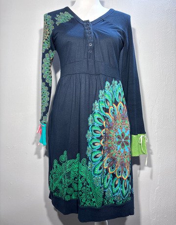 Desigaul Navy Blue Patterned Dress- Size Small