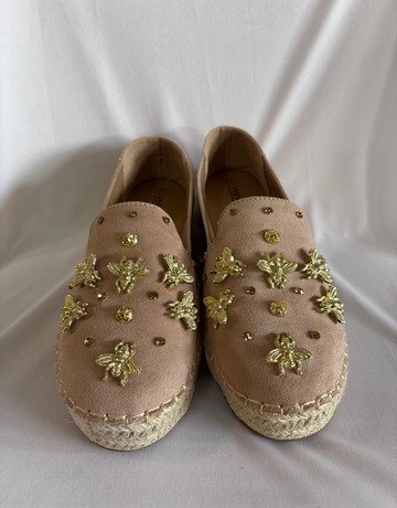 Viabeach Pink Loafers with Gold Bee Embellishments- Size 7