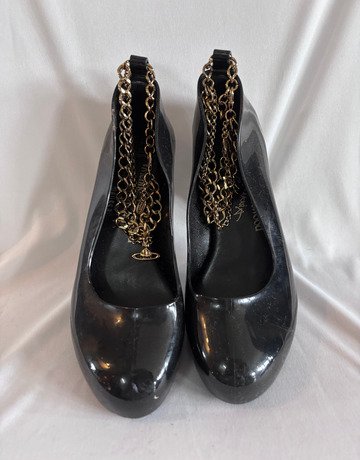 Vivienne Westwood x Melissa Black Gloss "Skyscraper" Link-Chain Pumps- Size USA8/EUR39