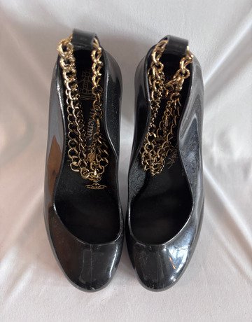 Vivienne Westwood x Melissa Black Gloss “Skyscraper” Link-Chain Pumps- Size USA8/EUR39
