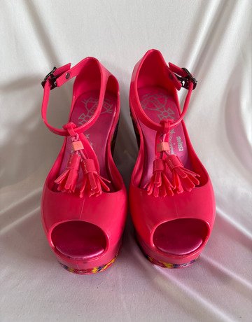 Vivienne Westwood x Melissa Pink Peep-Toe Tassel Wedges- Size USA7/EUR38