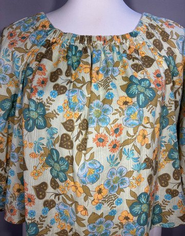 Ana Blue And Green Patterned Cotton Top-Size Small