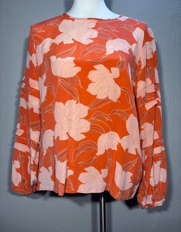 Trenery Coral Patterned Silk Top- Size Medium