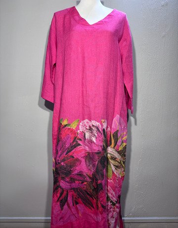 Hugo Flear Pink Protea Linen Dress- Size 36/38