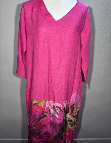Hugo Flear Pink Protea Linen Dress- Size 36/38