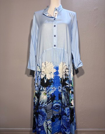 Hugo Flear Sky Blue Protea Dress- Size 30/32