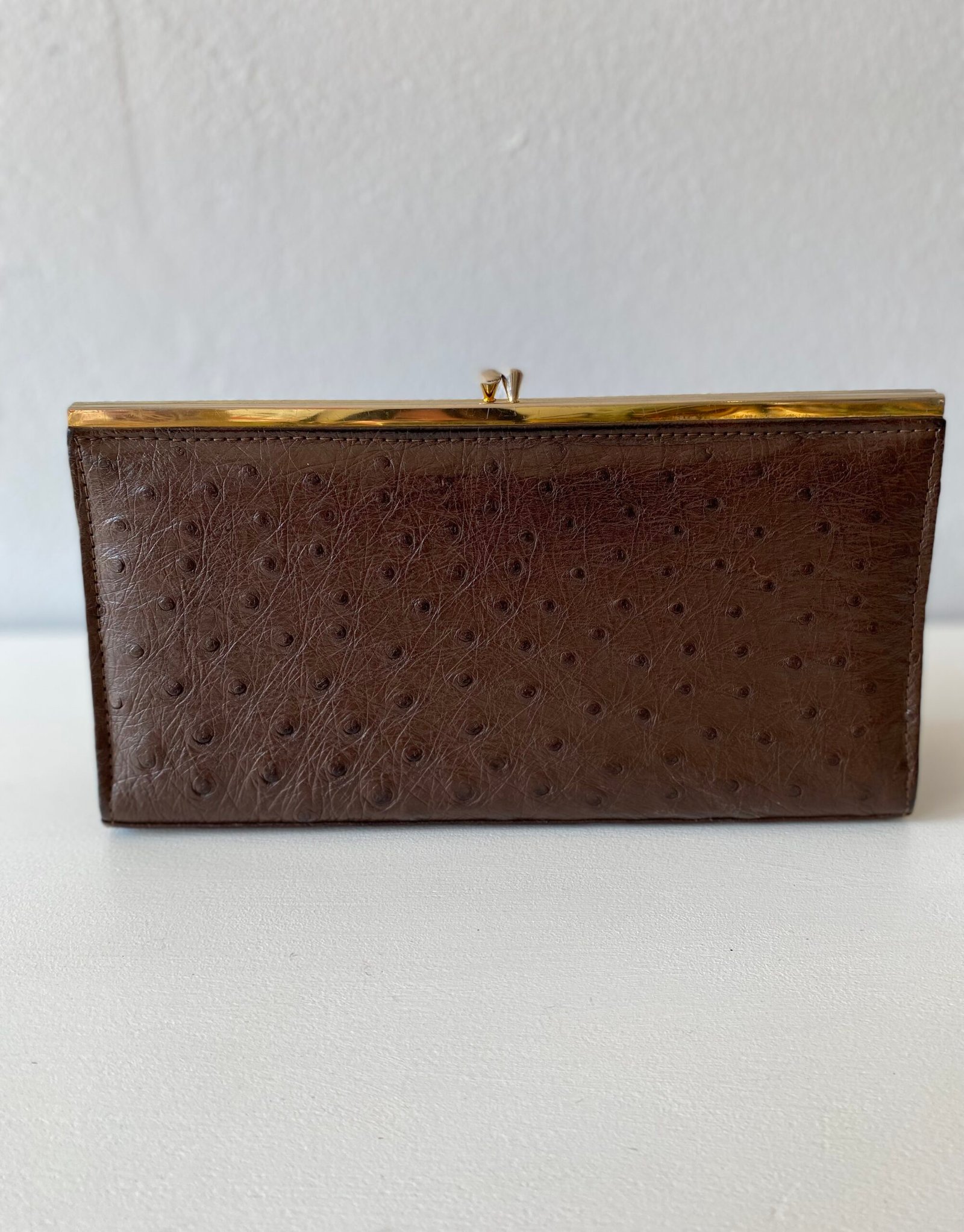 Corbeau Ostrich Leather Clutch with Suede Interior (vintage) - Size: Small