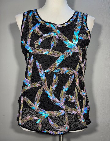 Malvin Black Beaded Silk Top- Size 40