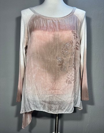 White And Peach Pure Silk (Overlay)- Size Medium