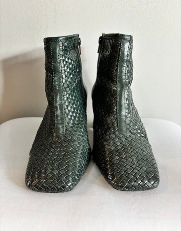 Trenery Green Woven Leather Ankle Boots- Size 38