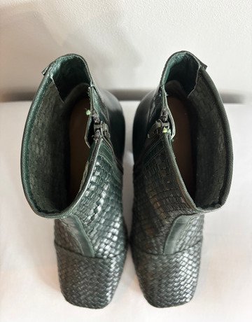 Trenery Green Woven Leather Ankle Boots- Size 38
