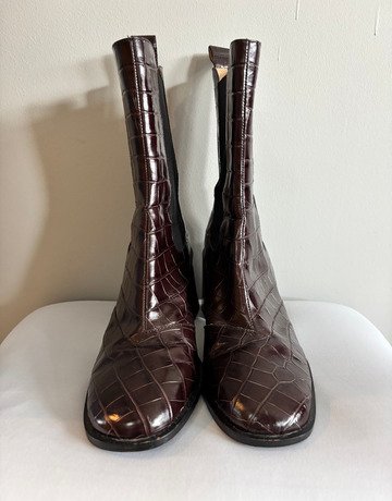 & Other Stories Brown Croc-Embossed Leather Ankle Boots- Size 41