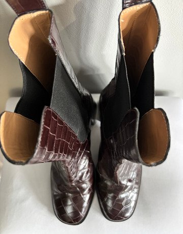& Other Stories Brown Croc-Embossed Leather Ankle Boots- Size 41