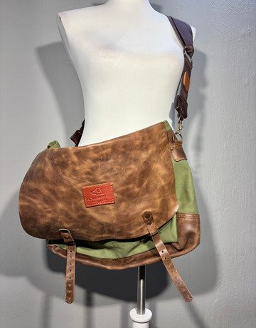 Houndslow Handmade Canvas & Leather Messenger Bag- Large Size