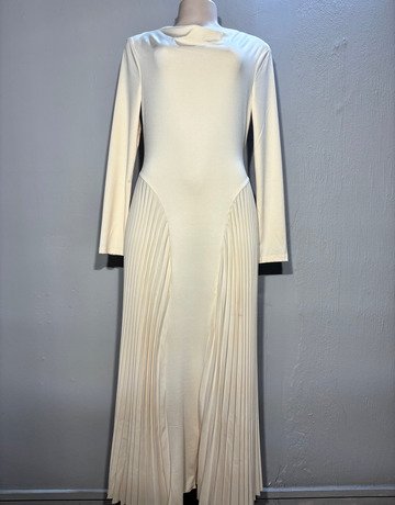 X & O Cream Pleated Evening Dress -Size Medium