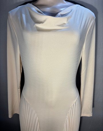 X & O Cream Pleated Evening Dress -Size Medium