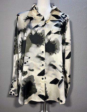 Elli White Black And White Patterned Shirt- Size Large