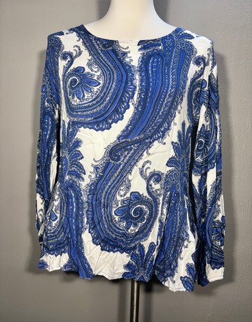 Desray Blue And White Patterned Rayon Top- Size 34