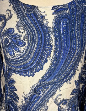 Desray Blue And White Patterned Rayon Top- Size 34