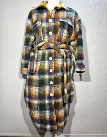 Something Pretty Rust And Green Plaid Wool Textured Jacket- Size Medium