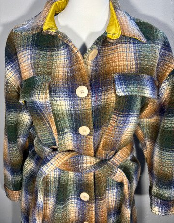 Something Pretty Rust And Green Plaid Wool Textured Jacket- Size Medium