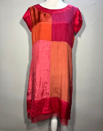 Lulu Belle Pink And Orange 100% Silk Dress- Size 3 Medium - UK 34