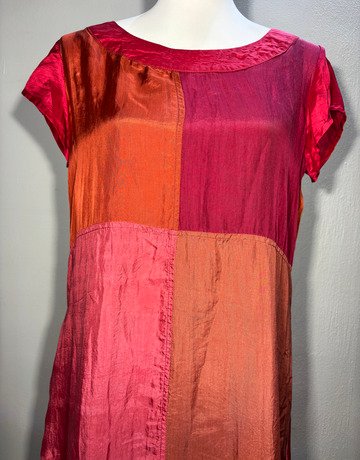 Lulu Belle Pink And Orange 100% Silk Dress- Size 3 Medium – UK 34