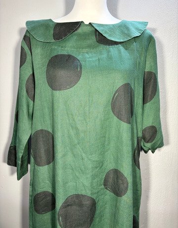 Hugo Flear Green And Black Linen Dress- Size