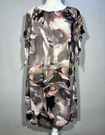 Lulu Belle Black Floral Silk Blend Tunic- Size 3 ( Equivalent UK 36)