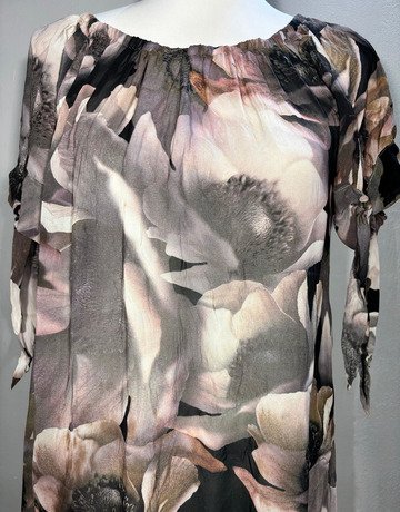 Lulu Belle Black Floral Silk Blend Tunic- Size 3 ( Equivalent UK 36)