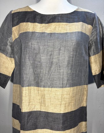 Grey And Cream Linen (Lino Flax) Dress (No Brand Name)- Size Medium