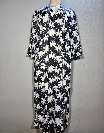 AUGUST Navy Blue And White Patterned Cotton Dress- Size