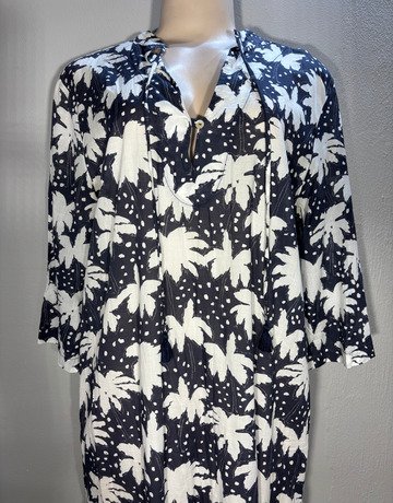 AUGUST Navy Blue And White Patterned Cotton Dress- Size