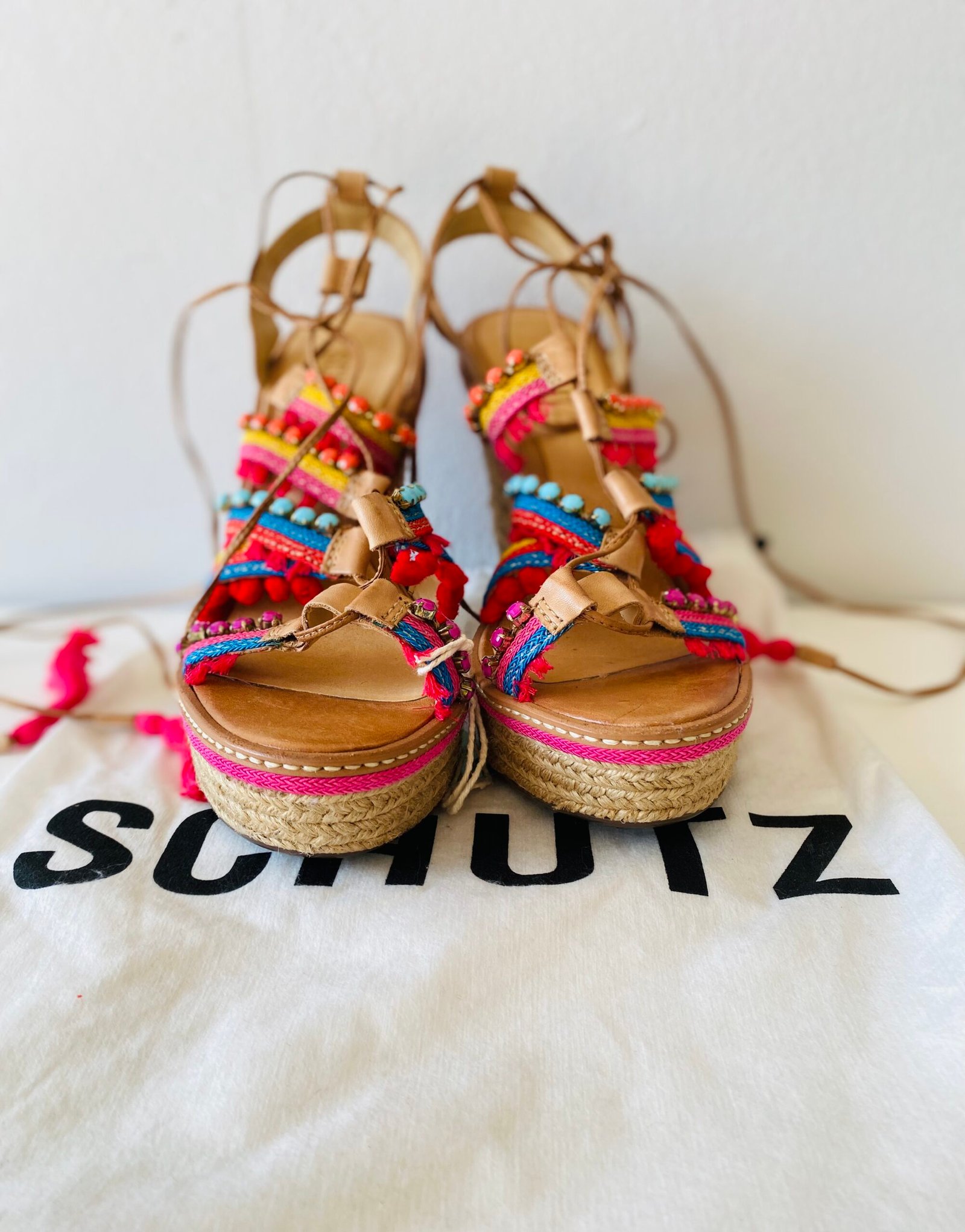 Schutz Wedge Heel with Leather Straps/Ties (with dustbag) - Size: EU 6/39