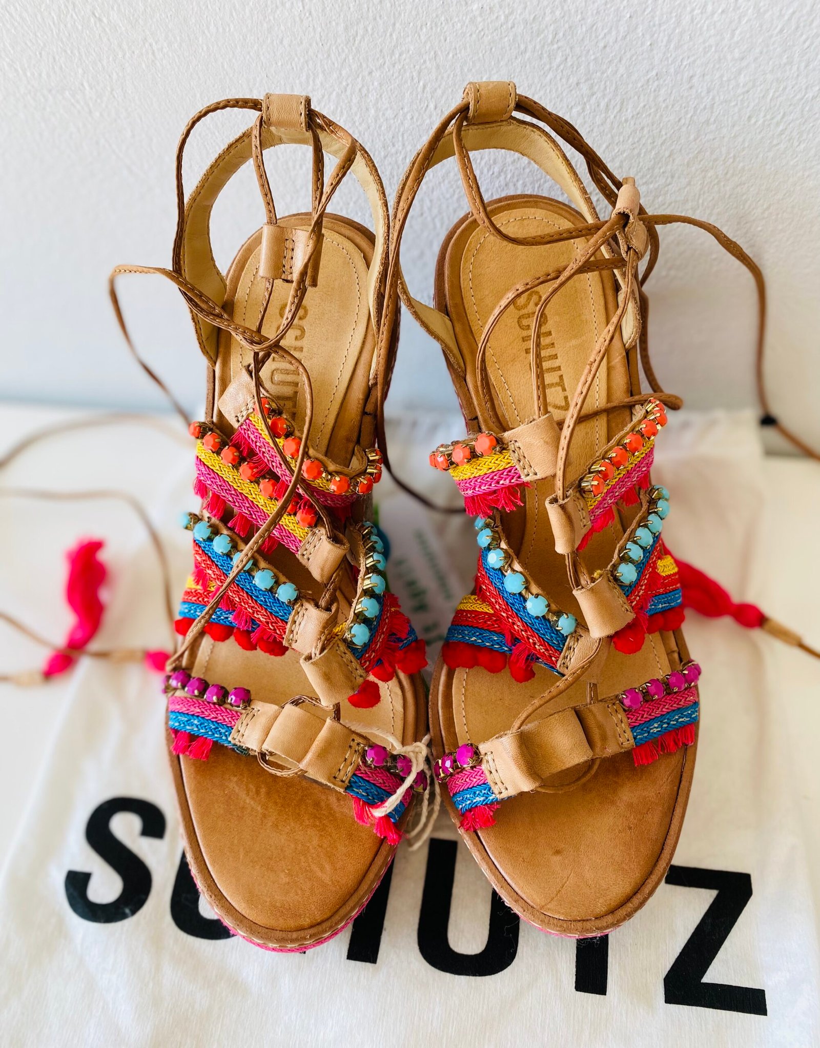 Schutz Wedge Heel with Leather Straps/Ties (with dustbag) – Size: EU 6/39