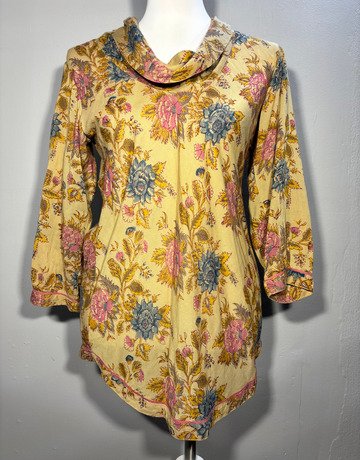 ANOKHI Yellow Floral Viscose Top- Size Small