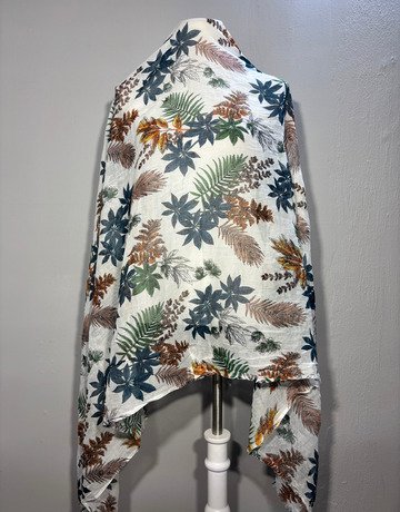 Holiday White Floral Scarf- Medium Size